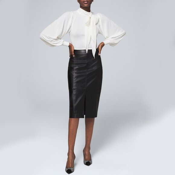 WHBM $110 Vegan Faux Leather Pencil Skirt 14 - Picture 3 of 6